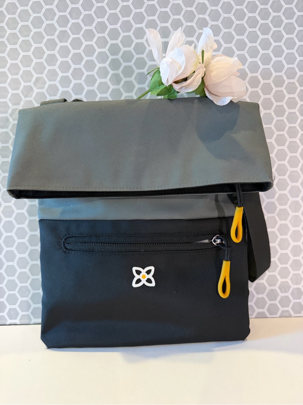 Sherpani Two-Tone Fold-Top Crossbody Bag with Yellow Accents